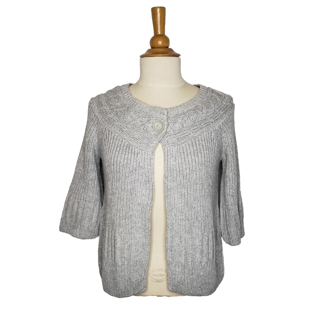 WHBM Chunky Cable Knit Cardigan Rabbit Hair Metallic Silver XS